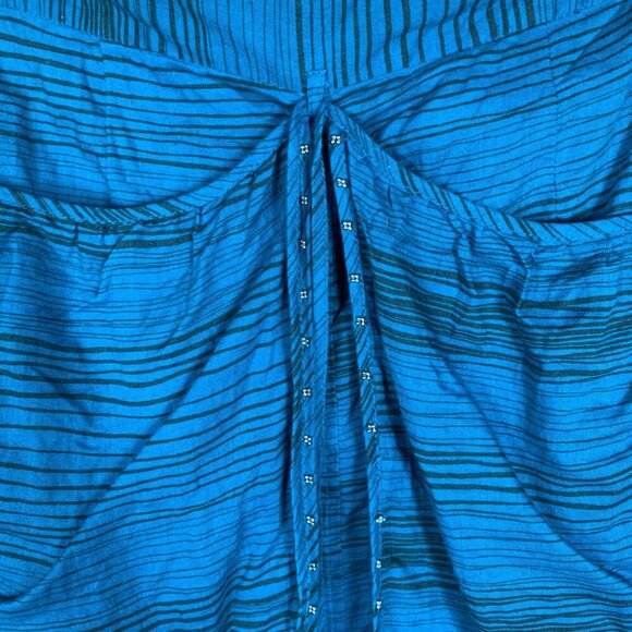Anthropologie Odille Women's 8 10 Teal Striped Tulip Skirt Draped Boho Artsy - Picture 2 of 6